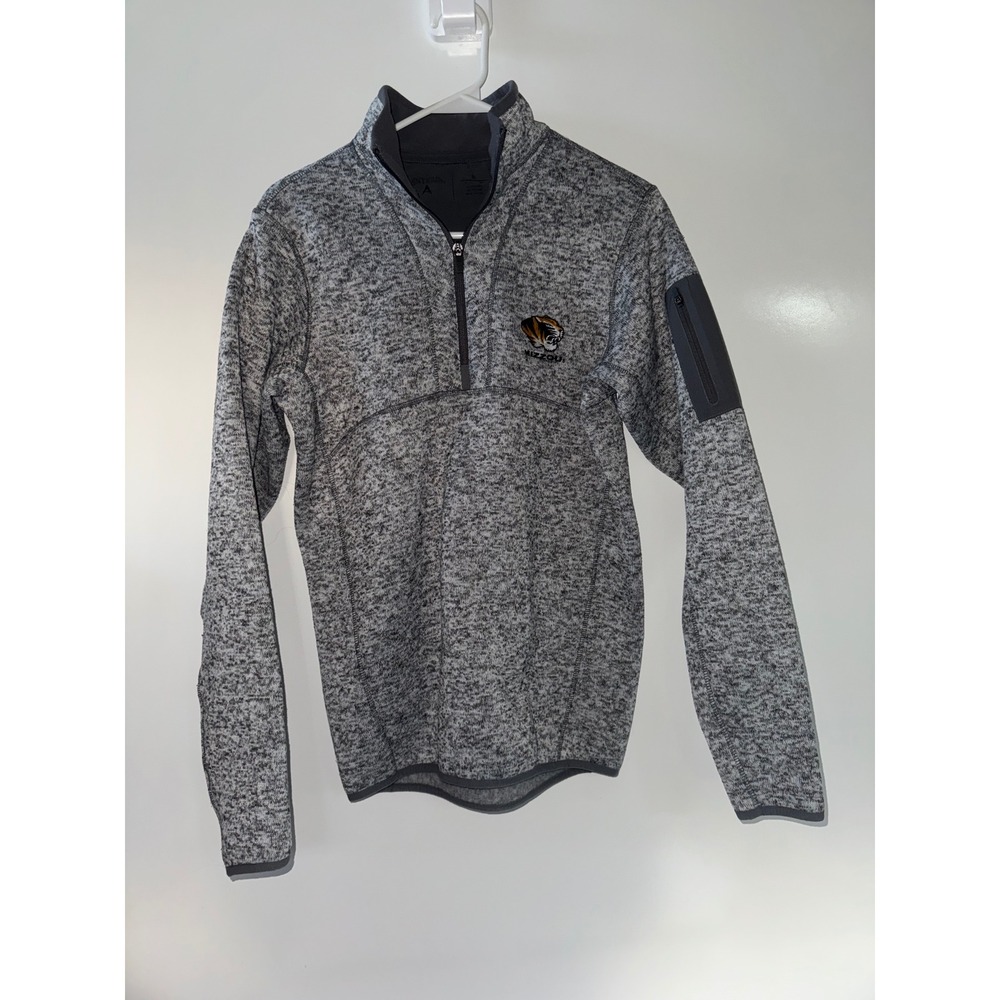 Antigua Mizzou Tigers Quarter Zip Pullover Grey Marl Fleece Mens Small Missouri